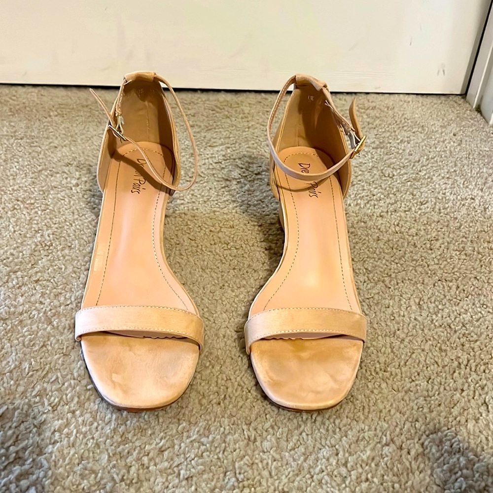 Nude suede wedge sling backs